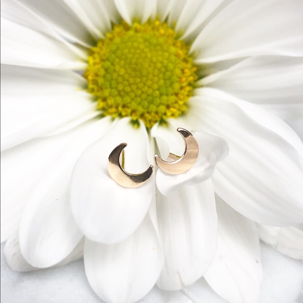 Gold Crescent Moon Stud Earrings, Small